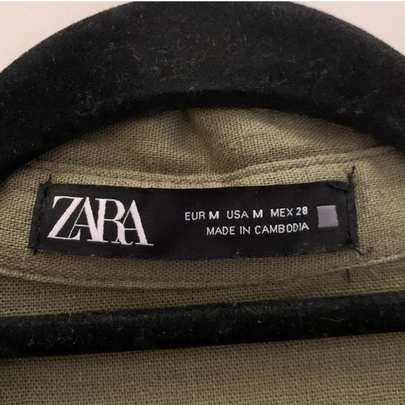 ZARA Dress Midi Shirt Wooden Button Down Olive Green Johnny Collar Elastic Waist - Picture 9 of 10
